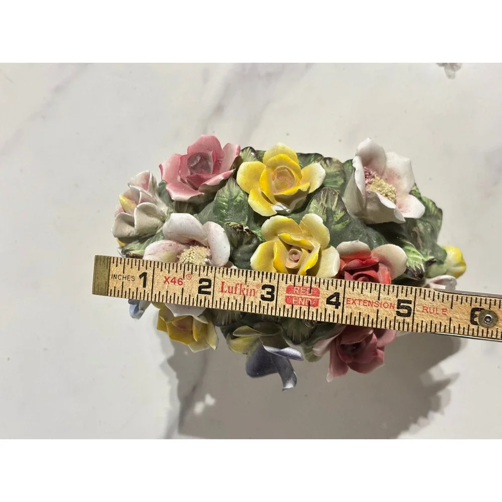 Vintage Lefton Porcelain Flower Basket Centerpiece Multi-Color Floral